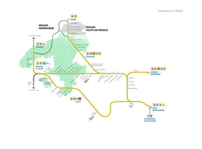 cartographie de l'ensemble des gares de la ligne J TRANSILIEN SNCF