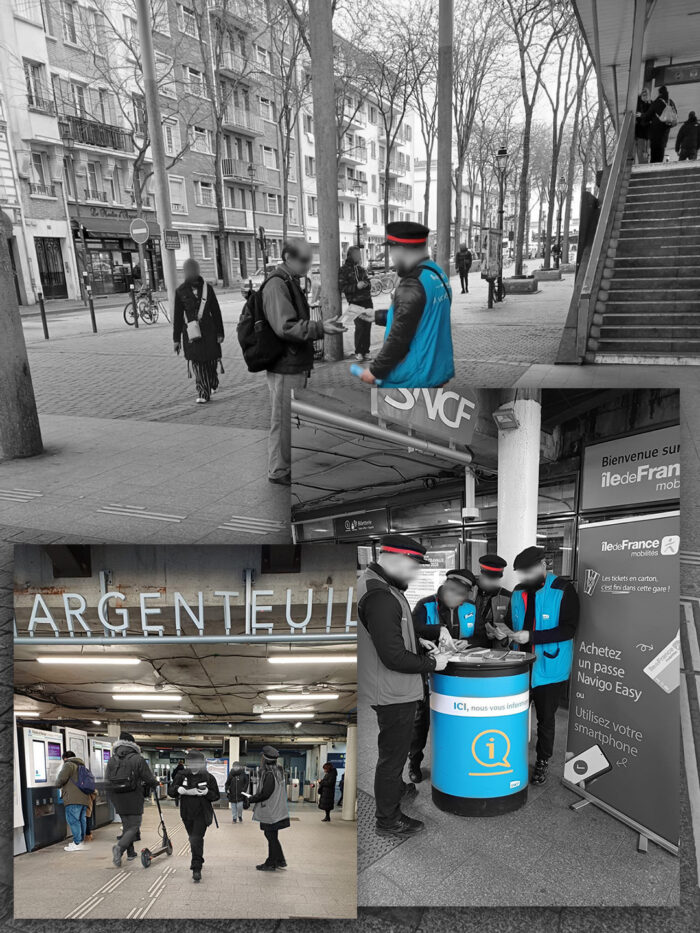 Animation en gare d’Argenteuil, le 20 février 2026 : un agent échange avec une cliente lors du stand d’information.