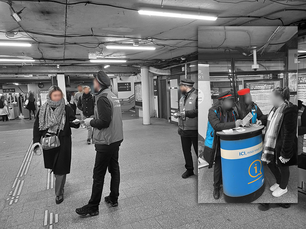 À Argenteuil, échange avec les clients autour des règles pour bien voyager ensemble.